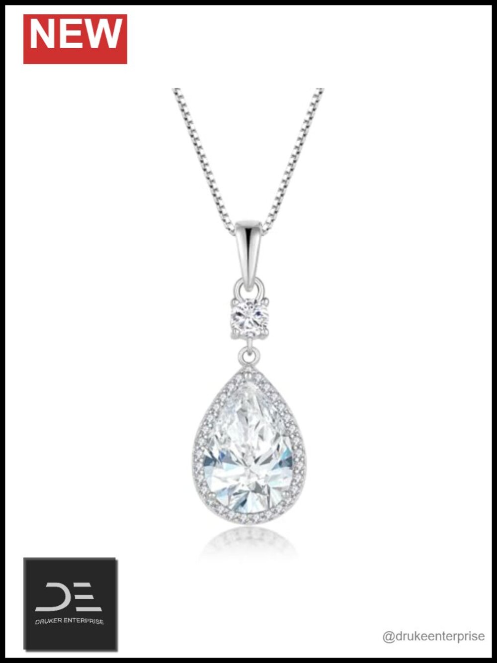925 Sterling Silver Teardrop Birthstone Pendant Necklace CZ Adjustable Gift